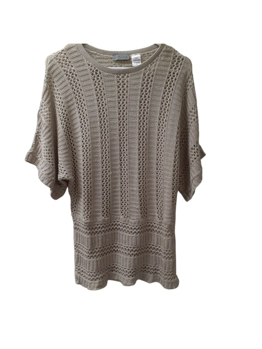 Joseph Womens Pullover Sweater XL Tan Acrylic Tunic Style Short Sleeve